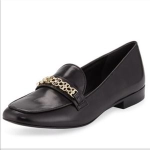 Tory Burch Gemini Link Black Leather Loafers Size 5.5